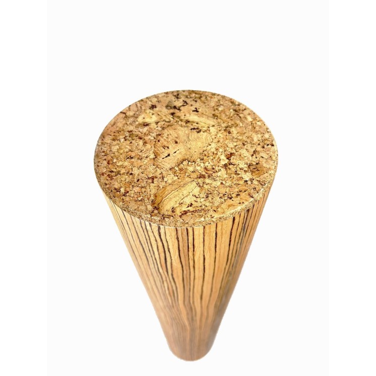 Close-up of the cork end of the AB08 Rain Pillar with zebrano finish